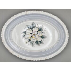Vtg Harker Pottery Royal Gadroon Magnolia Oval Serving Platter 12" Weave As Is